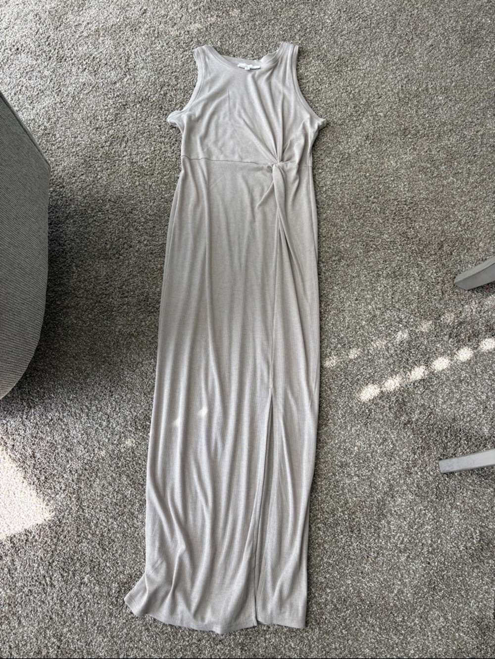 Pink Rose Light Beige Sleeveless Maxi Dress with Side Twist